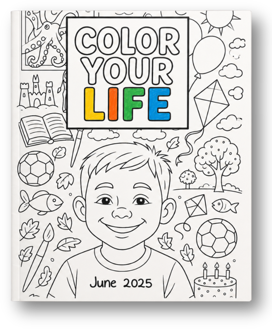 A finished Color Your Life coloring book with a personalized cover